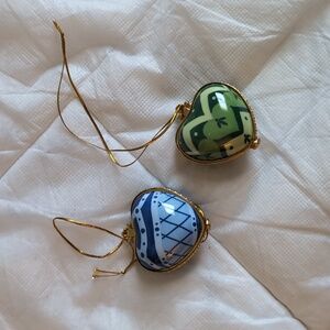 Valerie Parr Hill Blue and Green Heart Trinket Boxes